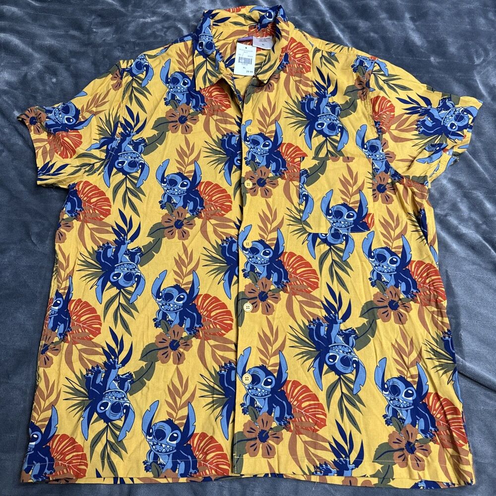 Disney Lilo & Stitch Men’s Shirt XL Button Down Hawaiian Loose Fit Shirt